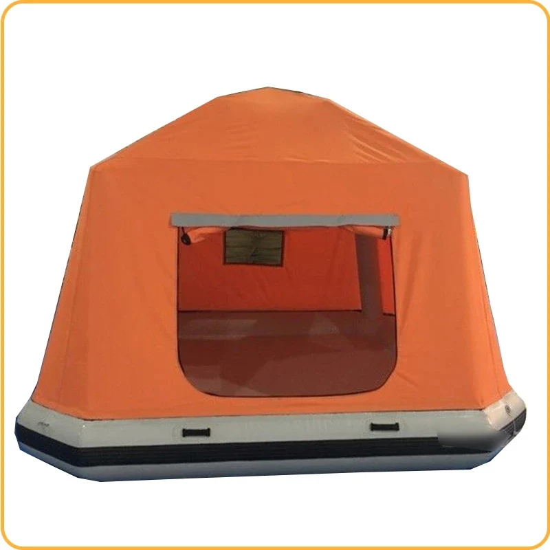 Inflatable floating platform tent