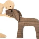 Wooden Man and Dog Statue Decor