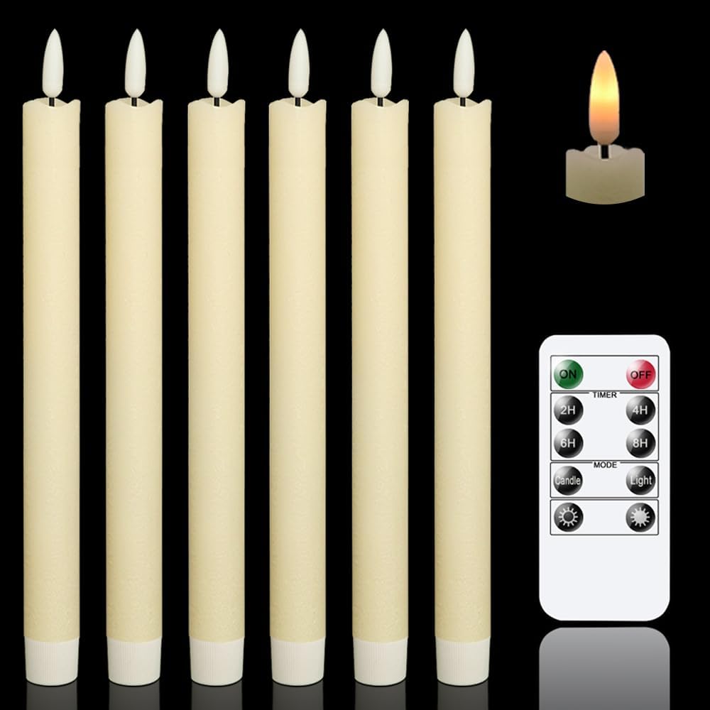 Flameless Ivory Taper Candles Flickering