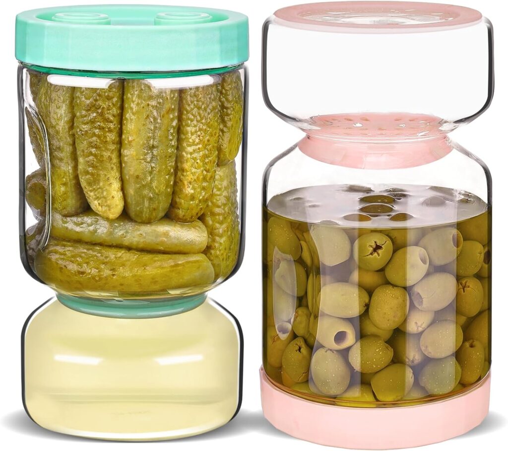 Glass Pickle Jar with Strainer Flip