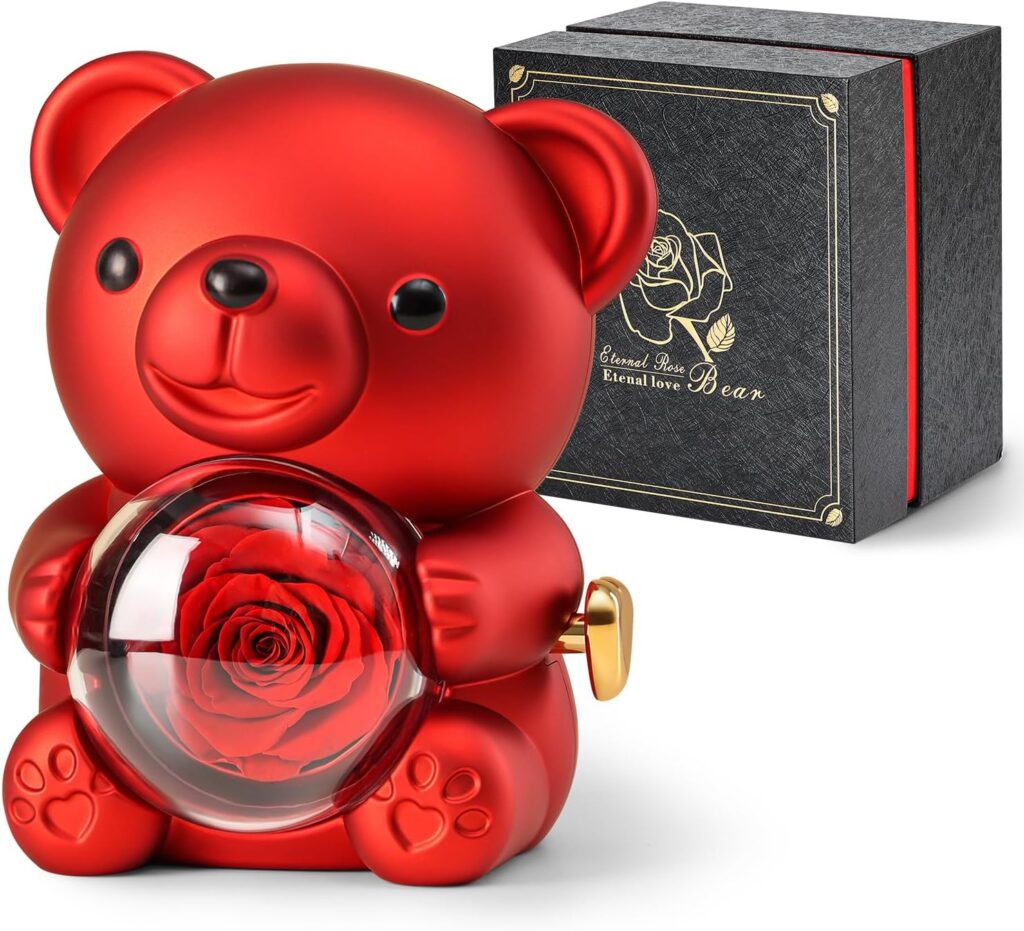 Cute Teddy Bear with Preserved Rose