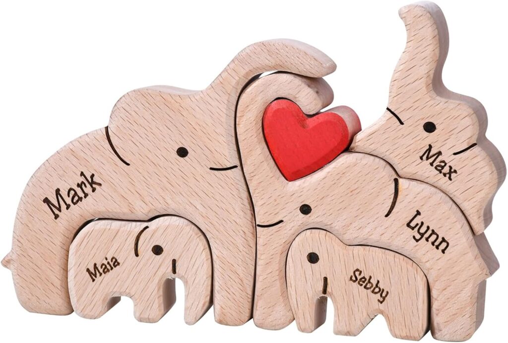 Wooden elephant family