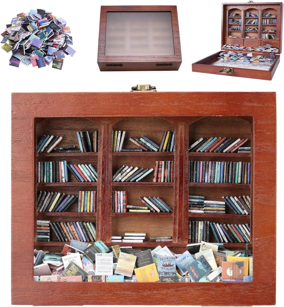 Tiny Miniature Library Display Cabinet with Mini Books